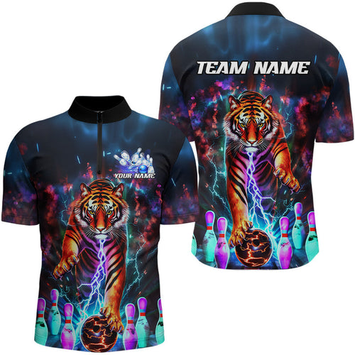 Custom Colorful Thunder Lightning Tiger Bowling Team Shirt For Men, Bowling League Shirt Outfit IPHW7996