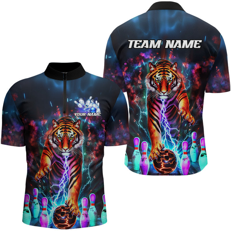 Custom Colorful Thunder Lightning Tiger Bowling Team Shirt For Men, Bowling League Shirt Outfit IPHW7996