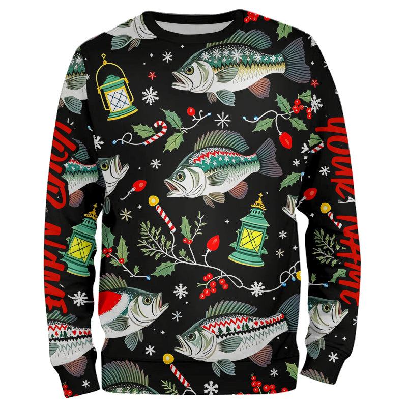 Custom Christmas Largemouth Bass Long Sleeve Fishing Shirts, Cozy Xmas Fishing Gifts IPHW8005