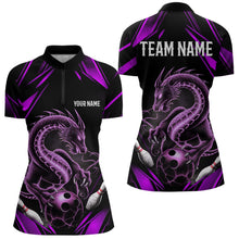 Load image into Gallery viewer, Custom Black And Purple Dragon Women Bowling Quarter-Zip Shirt, Dragon Bowling League Shirt IPHW8673