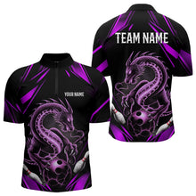 Load image into Gallery viewer, Custom Black And Purple Dragon Bowling Quarter-Zip Shirts For Men, Dragon Bowling League Shirt IPHW8673