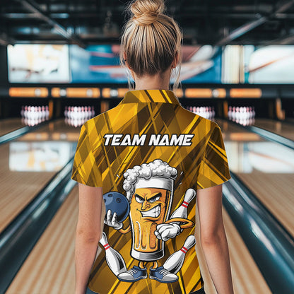 Custom Funny Beer Bowling Women Quarter-Zip Shirts For Bowlers, Beer And Bowling Jerseys IPHW8932