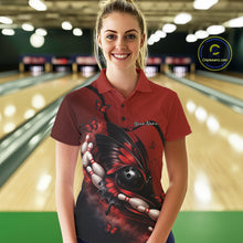 Load image into Gallery viewer, Custom Red Butterfly Bowling Women Polo Shirts, Team Tournament Bowlers Outfit IPHW11041