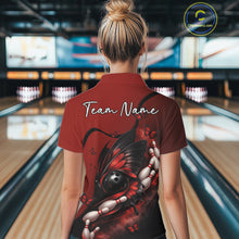 Load image into Gallery viewer, Custom Red Butterfly Bowling Women Polo Shirts, Team Tournament Bowlers Outfit IPHW11041