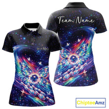 Load image into Gallery viewer, Custom Colorful Holographic Butterfly Bowling Women Polo Shirts, Galaxy Bowling Shirt IPHW11056