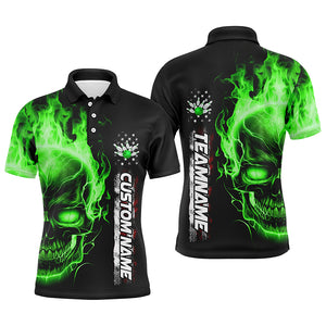 Flame Skull American Flag Custom Team Bowling Shirts For Men, Patriotic Bowling Shirt IPHW5146