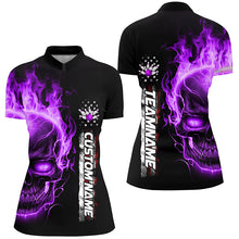 Load image into Gallery viewer, Flame Skull American Flag Custom Team Bowling Shirts For Women, Patriotic Bowling Shirt IPHW5147