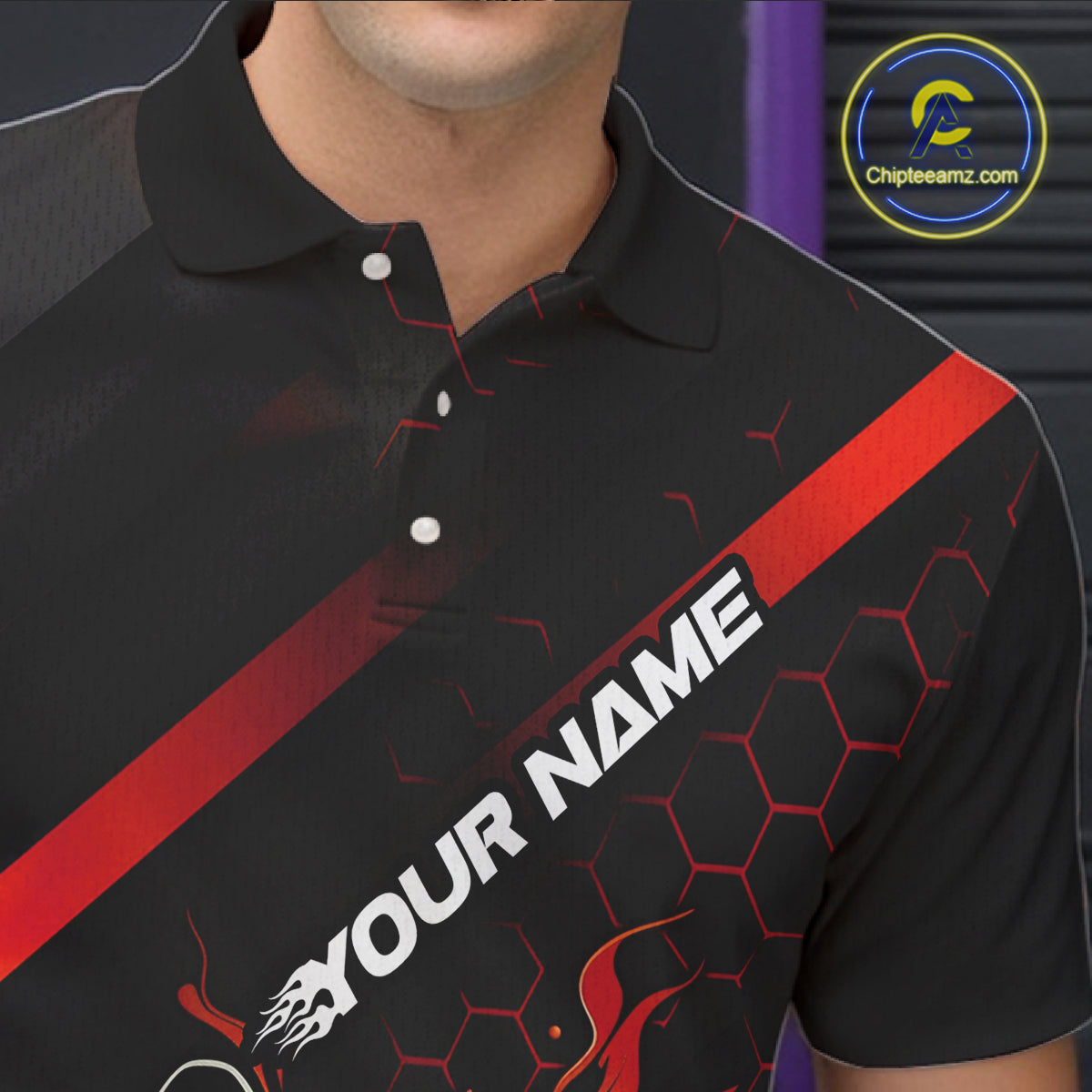 Custom Black And Red Flame Bowling Shirts For Men, Bowling Team Bowling League Shirts IPHW7210