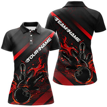 Load image into Gallery viewer, Custom Black And Red Flame Bowling Shirts For Women, Bowling Team Bowling League Shirts IPHW7210