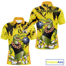 Load image into Gallery viewer, Custom Funny Alligator Bowling Polo Shirt For Men, Grunge Yelllow Bowling Team Jerseys IPHW9922