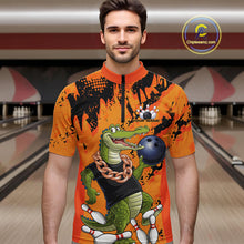 Load image into Gallery viewer, Custom Funny Alligator Bowling Quarter-Zip Shirt For Men, Grunge Orange Bowling Team Jerseys IPHW9923