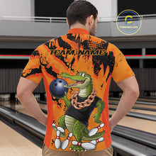 Load image into Gallery viewer, Custom Funny Alligator Bowling Quarter-Zip Shirt For Men, Grunge Orange Bowling Team Jerseys IPHW9923