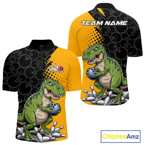 Custom Funny Dinosaur Bowling Quarter-Zip Shirt For Men, Dinosaur Bowling Team Jerseys IPHW9928