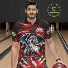 Load image into Gallery viewer, Custom Black And Red Fire Flame Dragon Bowling Jerseys Bowling Team Men Polo Shirt IPHW10291