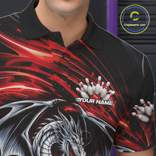 Load image into Gallery viewer, Custom Black And Red Fire Flame Dragon Bowling Jerseys Bowling Team Men Polo Shirt IPHW10291