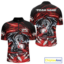 Load image into Gallery viewer, Custom Black And Red Fire Flame Dragon Bowling Jerseys Bowling Team Men Quarter-Zip Shirt IPHW10291