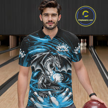 Load image into Gallery viewer, Custom Black And Blue Fire Flame Dragon Bowling Jerseys Bowling Team Men Polo Shirt IPHW10292