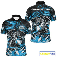Load image into Gallery viewer, Custom Black And Blue Fire Flame Dragon Bowling Jerseys Bowling Team Men Polo Shirt IPHW10292