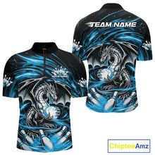 Load image into Gallery viewer, Custom Black And Blue Fire Flame Dragon Bowling Jerseys Bowling Team Men Quarter-Zip Shirt IPHW10292