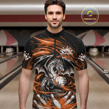 Load image into Gallery viewer, Custom Black And Orange Fire Flame Dragon Bowling Jerseys Bowling Team Men Quarter-Zip Shirt IPHW10293