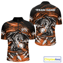 Load image into Gallery viewer, Custom Black And Orange Fire Flame Dragon Bowling Jerseys Bowling Team Men Quarter-Zip Shirt IPHW10293