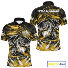 Load image into Gallery viewer, Custom Black And Yellow Fire Flame Dragon Bowling Jerseys Bowling Team Men Polo Shirt IPHW10294
