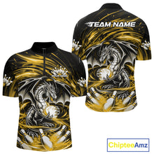 Load image into Gallery viewer, Custom Black And Yellow Fire Flame Dragon Bowling Jerseys Bowling Team Men Quarter-Zip Shirt IPHW10294