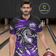 Load image into Gallery viewer, Custom Black And Purple Fire Flame Dragon Bowling Jerseys Bowling Team Men Polo Shirt IPHW10295