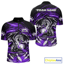Load image into Gallery viewer, Custom Black And Purple Fire Flame Dragon Bowling Jerseys Bowling Team Men Quarter-Zip Shirt IPHW10295