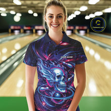 Load image into Gallery viewer, Custom Galaxy Flame Skull Bowling Team Women Polo Shirt, Bowling Tournament Outfit IPHW10296