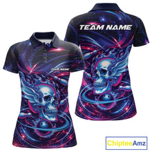 Load image into Gallery viewer, Custom Galaxy Flame Skull Bowling Team Women Polo Shirt, Bowling Tournament Outfit IPHW10296