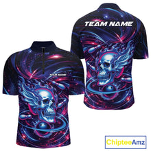 Load image into Gallery viewer, Custom Galaxy Flame Skull Bowling Team Men Quarter-Zip Shirt, Bowling Tournament Outfit IPHW10296