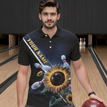 Load image into Gallery viewer, Custom Sunflower Bowling Polo Shirts For Men, Sunflower Bowling Team Shirt With Name IPHW8438