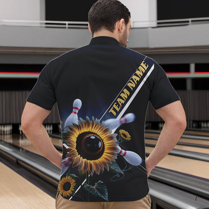 Custom Sunflower Bowling Quarter-Zip Shirts For Men, Sunflower Bowling Team Shirt With Name IPHW8438