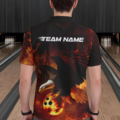 Custom Flame Eagle Bowling Polo Shirts For Men, Ealge Bowling Team Shirt With Name IPHW8447