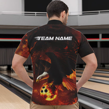 Custom Flame Eagle Bowling Quarter-Zip Shirts For Men, Ealge Bowling Team Shirt With Name IPHW8447