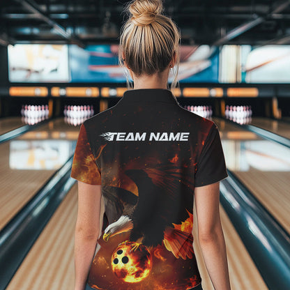 Custom Flame Eagle Bowling Quarter-Zip Shirts For Women, Ealge Bowling Team Shirt With Name IPHW8447