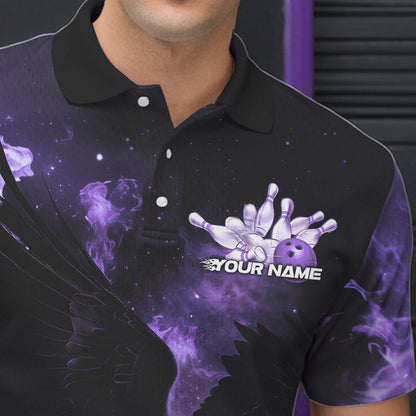 Custom Purple Flame Eagle Bowling Polo Shirts For Men, Ealge Bowling Team Shirt With Name IPHW8448
