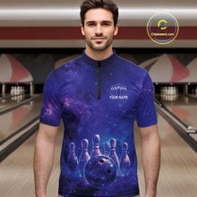 Load image into Gallery viewer, Custom Purple And Blue Galaxy Bowling Team Shirts For Men, Sparkling Sky Bowling Jerseys IPHW10530