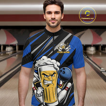 Load image into Gallery viewer, Custom Funny Blue Bowling Jerseys Bowling And Beer Men Quarter-Zip Shirts, Bowling Jerseys IPHW10533