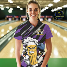 Load image into Gallery viewer, Custom Funny Purple Bowling Jerseys Bowling And Beer Women Polo Shirts, Bowling Jerseys IPHW10535