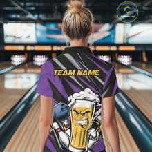 Load image into Gallery viewer, Custom Funny Purple Bowling Jerseys Bowling And Beer Women Polo Shirts, Bowling Jerseys IPHW10535