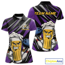 Load image into Gallery viewer, Custom Funny Purple Bowling Jerseys Bowling And Beer Women Polo Shirts, Bowling Jerseys IPHW10535