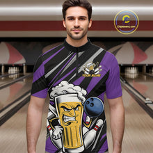 Load image into Gallery viewer, Custom Funny Purple Bowling Jerseys Bowling And Beer Men Quarter-Zip Shirts, Bowling Jerseys IPHW10535