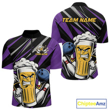Load image into Gallery viewer, Custom Funny Purple Bowling Jerseys Bowling And Beer Men Quarter-Zip Shirts, Bowling Jerseys IPHW10535