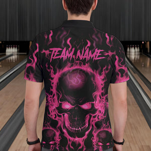 Custom Bowling Polo Shirts For Men, Pink Flame Skull Team Bowling Jerseys Halloween Outfits IPHW8685