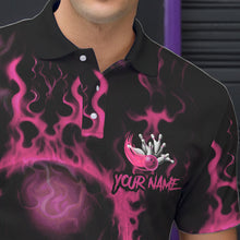 Load image into Gallery viewer, Custom Bowling Polo Shirts For Men, Pink Flame Skull Team Bowling Jerseys Halloween Outfits IPHW8685