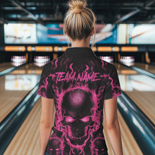 Load image into Gallery viewer, Custom Bowling Womens Polo Shirts, Pink Flame Skull Team Bowling Jerseys Halloween Outfits IPHW8685