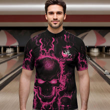 Load image into Gallery viewer, Custom Bowling Quarter-Zip Shirts For Men, Pink Flame Skull Team Bowling Jerseys Halloween Outfits IPHW8685