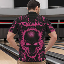 Load image into Gallery viewer, Custom Bowling Quarter-Zip Shirts For Men, Pink Flame Skull Team Bowling Jerseys Halloween Outfits IPHW8685